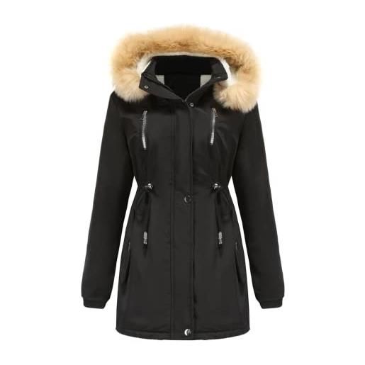AMCYT cappotto da donna in pelle di agnello spessa, giacca invernale da donna, cappotto da donna in cotone sciolto, cappuccio rimovibile e cappotto in cashmere (5, m)
