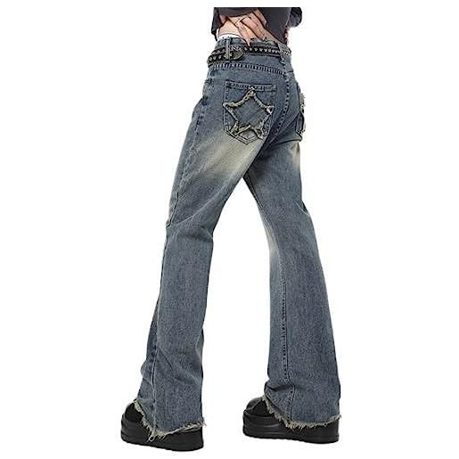 WEITING 2023 jeans vintage a vita alta da donna streetwear pantaloni jean a gamba larga pantaloni dritti in denim con stelle dritte feamle y2k