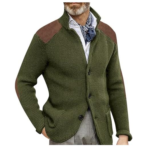 Generic cardigan uomo casual scialle manica lunga pulsante solido maglione lavorato a maglia hx2lvdfa12456, verde militare, l