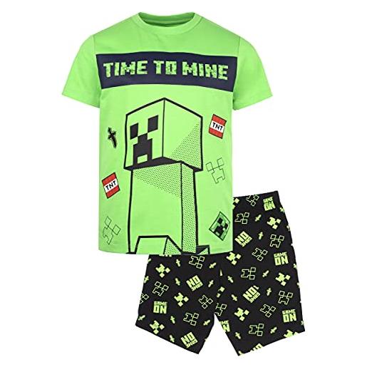 MINECRAFT - pigiama intero a maniche corte - pigiami verdi per ragazzi creeper, enderman e zombie - vestiti regali compleanno ragazzi - età 9-10 anni