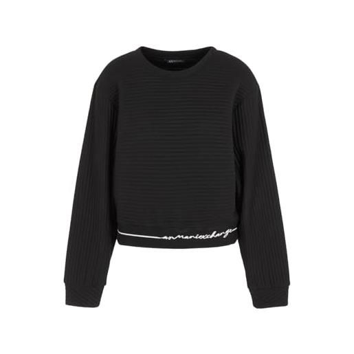 Armani Exchange striscia doppiata, linea logo a contrasto, scollo rotondo maglione, nero, s donna