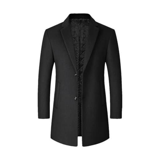 keusyoi cappotto di lana maschile tinta unita slim mid-length windbreaker caldo trench coat affari abbigliamento formale giacca casual, nero , xl