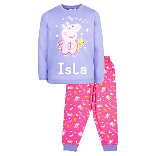 Peppa Pig - pigiama per bambini personalizzato - pigiama a maniche lunghe rosa e viola - indumenti da notte in cotone 100% - merchandise ufficiale 18/24 mesi