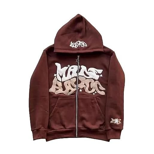 KYZTMHC giacca da uomo y2k zip up hoodies goth brief graphics harajuku oversized sweatshirt vintage hooded jacket sweat jacket with hood 90s e-girl top (color: brown, size: l)