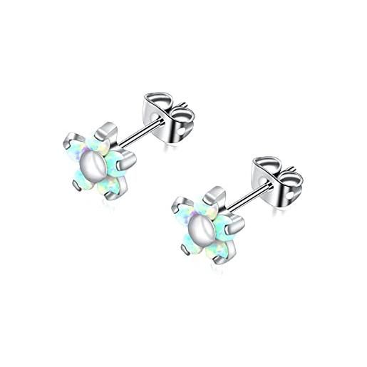 Artskin orecchini a bottone in titanio opale per donne ragazze, orecchini a bottone in pietra naturale ipoallergenica con fiore labret per orecchie sensibili (2 pezzi) (opal 17)