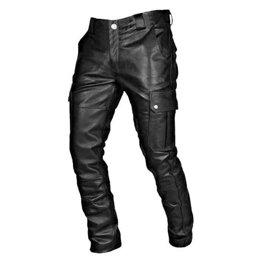 Cicilin pantaloni da uomo in ecopelle pantaloni da moto slim fit similpelle cargo pantaloni (senza cintura), nero , m