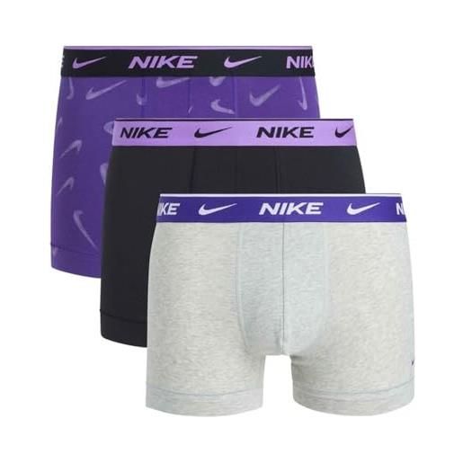 Nike trunk 3pk, boxer da uomo, confezione da 3 pezzi (xl, viola/grigio melange/nero)