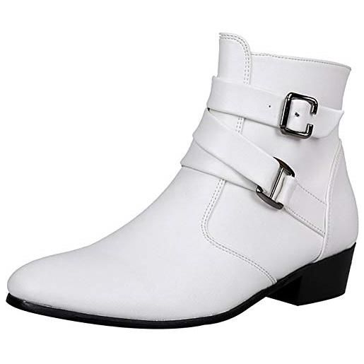 wealsex uomo scarpe eleganti derby stivali pu pelle cerniera laterale stivaletti (bianco, 40)