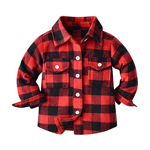 Odizli camicia plaid a maniche lunghe per bambini, per autunno e inverno, rosso carminio, 10-11 anni