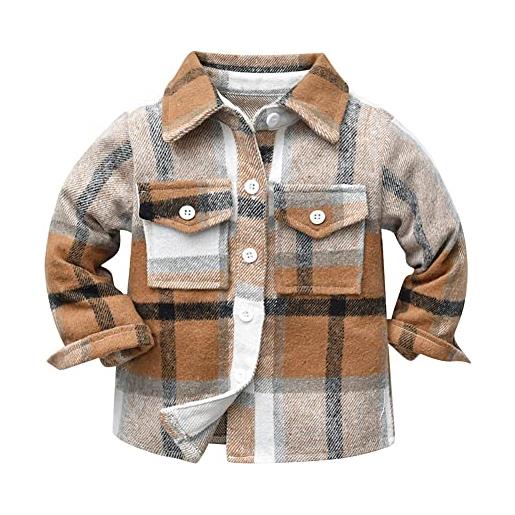 Odizli camicia plaid a maniche lunghe per bambini, per autunno e inverno, caffè, 8-9 anni