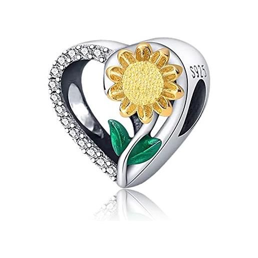 Amuefer cuore girasole charm compatibili bracciale collana pandora, argento sterling ciondolo natale gioielli regali per le donne ragazza moglie bambini amici