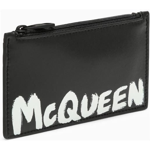 Alexander McQueen portacarte con zip nero in pelle con logo