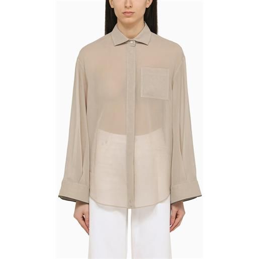 Brunello Cucinelli camicia semi-trasparente beige in cotone