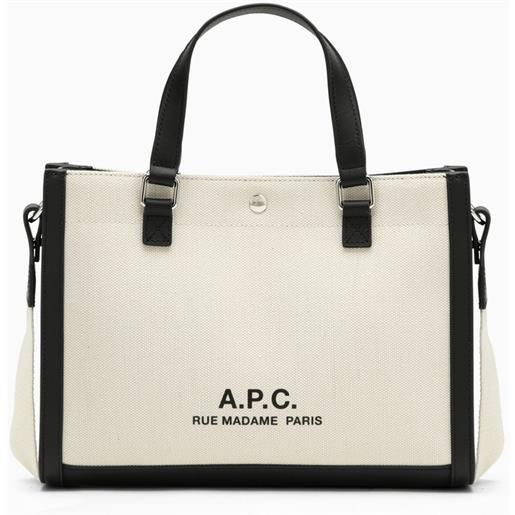 A.P.C. borsa tote shopper camille 2.0 beige/nera in cotone e lino