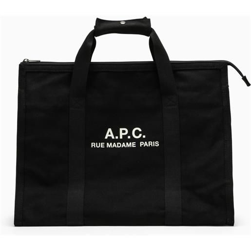 A.P.C. borsa shopping nera in cotone con logo