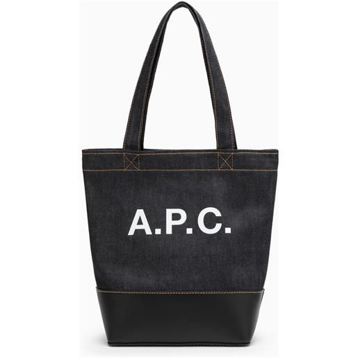A.P.C. borsa tote axel piccola blu navy in cotone con logo