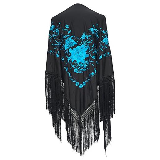 La Senorita la señorita foulard cintura chale manton de manila flamenco di danza nero con fiori blu large