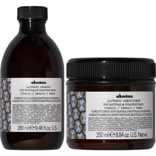 Davines alchemic tabacco shampoo + conditioner 280+250ml - kit riflessante idratante capelli castani