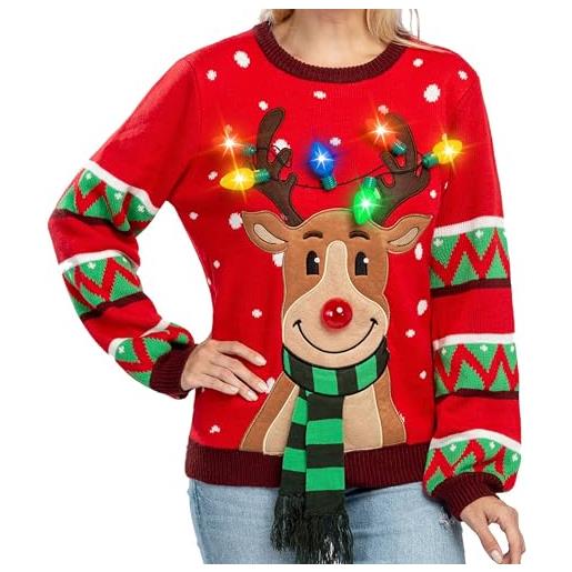 JOYIN maglione natalizio da donna con luci led integrate, motivo renna, sandali adventure seeker, punta chiusa - t - bambini, m