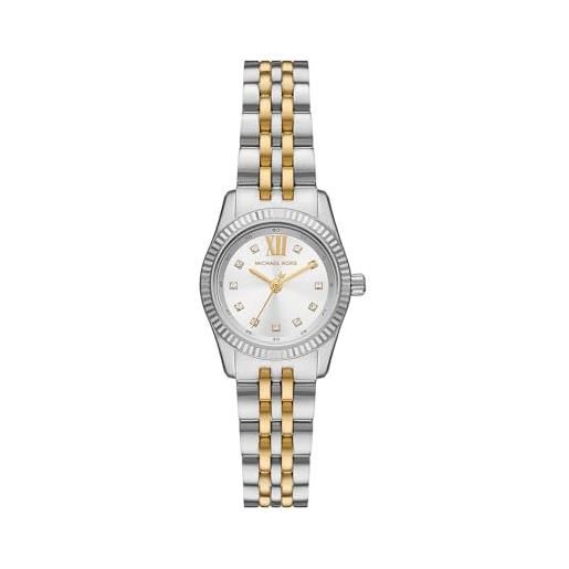 Michael Kors orologio lexington da donna, movimento a tre lancette, acciaio inossidabile, cassa da 26 mm e bracciale in acciaio inossidabile, tonalità argento e oro