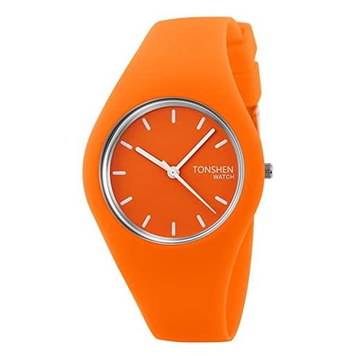 TONSHEN semplice fashion analogico quarzo orologio donna e ragazza 12 colori gomma sport orologi da polso casual elegante orologi (arancio)