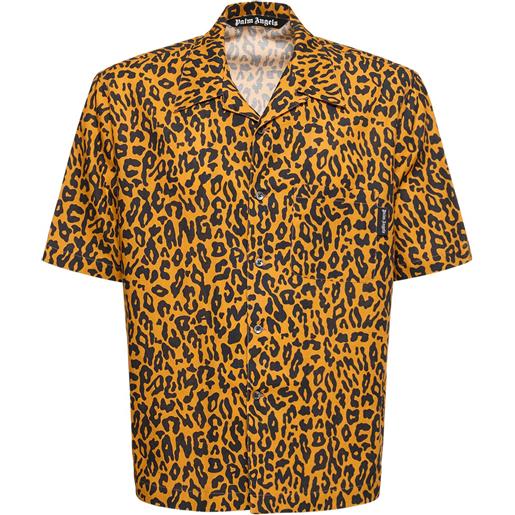 PALM ANGELS camicia bowling cheetah in misto lino
