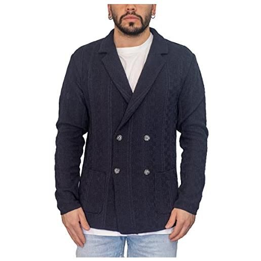 CLASSE77 blazer punto di cucitura 3d, modello doppio petto da uomo - giacca slim fit in cotone - artigianale, made in italy - casual, classica sportiva (2xl, blu)