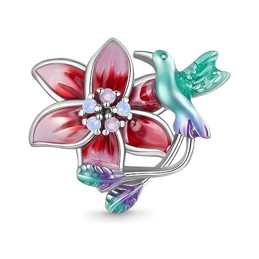GNOCE farfalla scintillante cuore charms per bracciale 925 argento sterling daisy fiore charm bead per donne ragazze figlia fit bracciale (uccello e fiori)