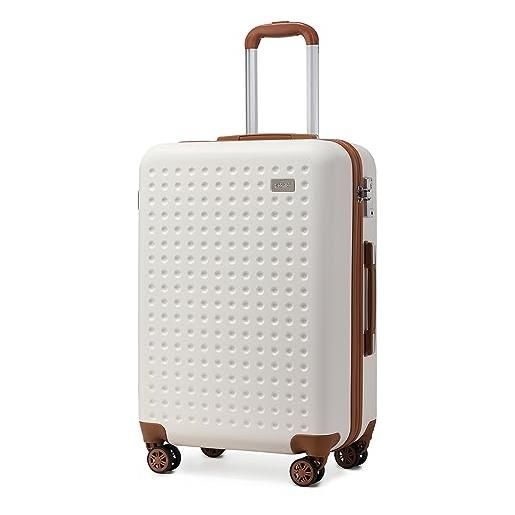 Kono valigia trolley da 55cm rigida e leggero valigie con tsa lucchetto e 4 ruote girevoli (bianco)