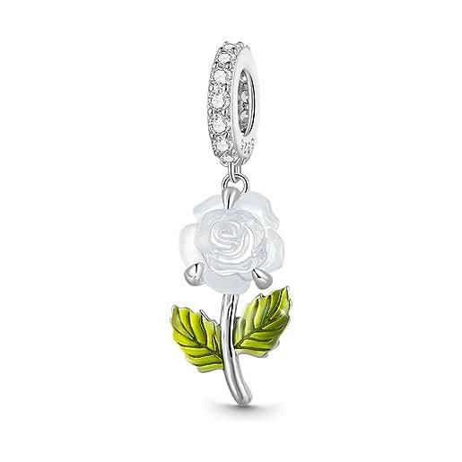 GNOCE ciondolo fiore in argento sterling 925 braccialetti/collane con catena serpente papavero gioielli regalo per donne ragazze (rosa)