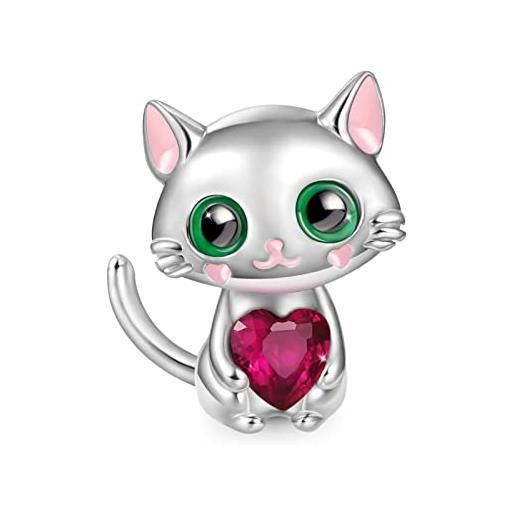 GNOCE bella gatto abbraccia cuore gemma di fascino 925 sterling silver animal bead pendenti e ciondoli per pendenti e ciondoli braccialetto fit braccialetto festa della mamma regalo per le donne mamma