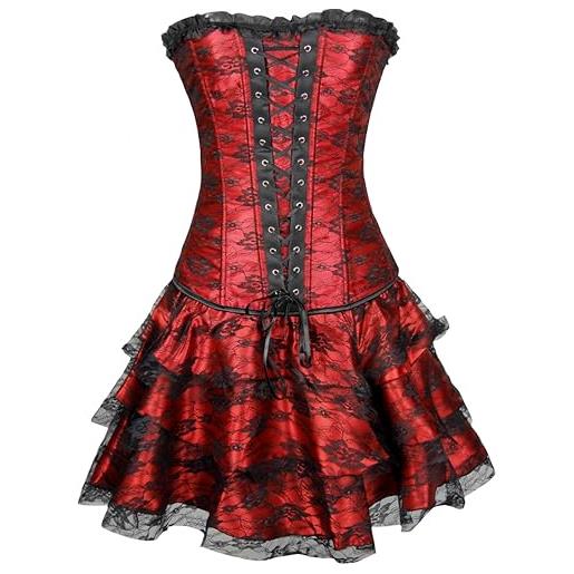 Ocean Plus abito corsetto corte donna tre pezzi corsetto gonna tinta unita tre pezzi shapewear corsetto abito corsetto (l (eu 36-38), rosso)