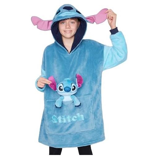 Disney stitch felpa coperta per bambine - felpa oversize in pile con cappuccio bambina ragazze angel minnie mickey ih oh (blu stitch)