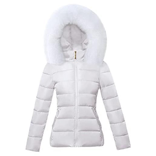 Vogrtcc giacca invernale in pelliccia per le donne plus size cappotto con cappuccio da donna parka caldo piumino cappotto femminile, bianco 1, s