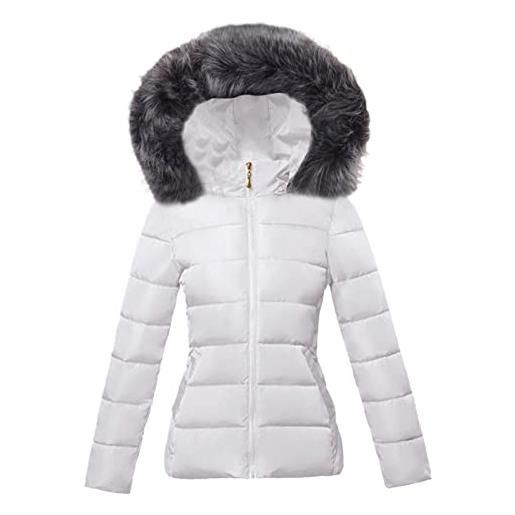 Vogrtcc giacca invernale in pelliccia per le donne plus size cappotto con cappuccio da donna parka caldo piumino cappotto femminile, bianco, s