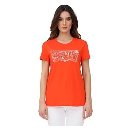 Levi's t-shirt arancio da donna a manica corta con stampa logo e fiori sul davanti donna t-shirt xs