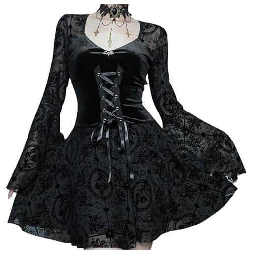 Maeau - vestito punk abito donna abito in pizzo nero vestito gothic lolita vestito steampunk a-line cocktail elegante