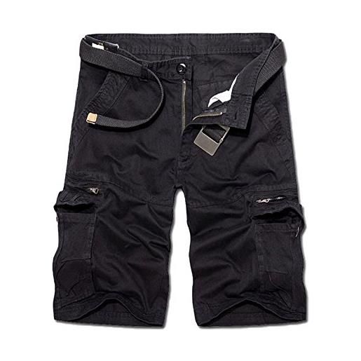 PengGeng uomo traspirante larghi bermuda pantaloncini casual pantaloni cargo con tasconi nero 38