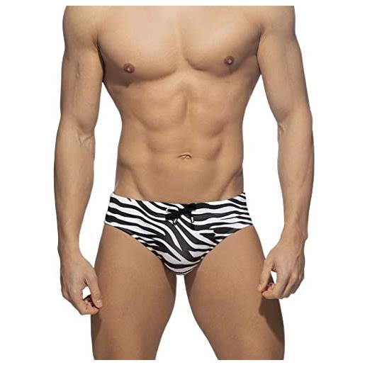 FABROX slip da bagno da uomo pantaloncini da spiaggia for sport acquatici corti da nuoto sexy costumi da bagno con stampa zebrata (color: black no pad, size: xxl)