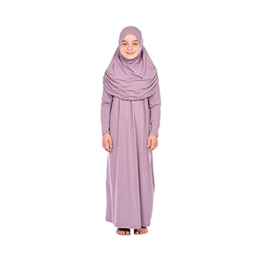 ihvan online vestito musulmano di un pezzo per le ragazze, vestito da preghiera islamica della manica lunga con hijab, colore: rosa. , 8-12 anni