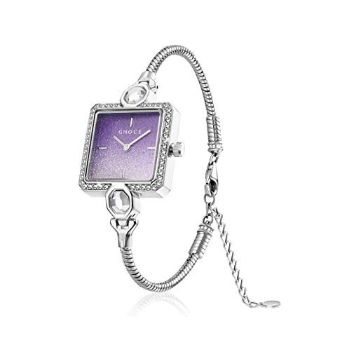 GNOCE bracciale orologio quadrato con ciondoli orologio da polso da donna impermeabile personalizzato gioielli regalo per donna (quadrante glitter viola)