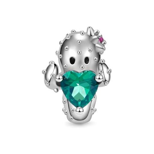 GNOCE charm bead cheshire cat abbracciare cuore pietra preziosa charm argento 925 bracciale nero collana gioielli regalo per donna (cactus)