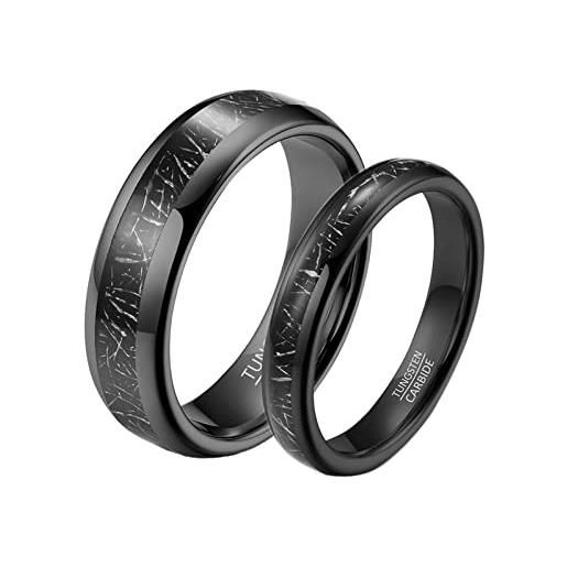 Epinki 2 pezzi anelli nuziali, anelli coppia 4/6mm anello fibra di carbonio nero tungsteno anello donna misura 17 & uomo misura 17
