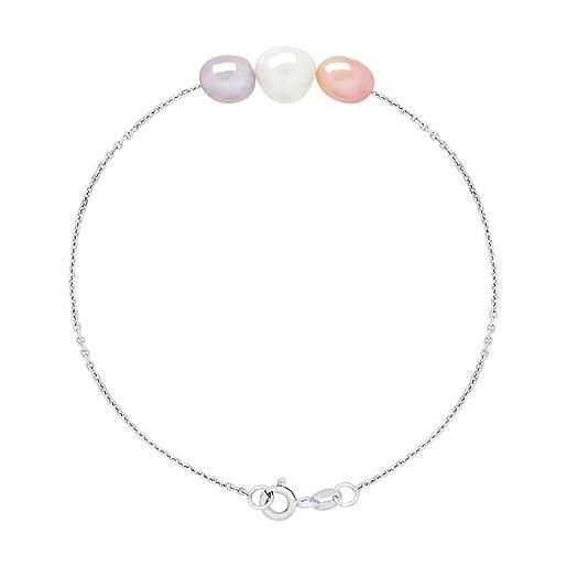 PEARLS & COLORS NATURAL FINE PEARLS pearls & colors - bracciale con 3 perle barocche, vere perle di coltivazione d'acqua dolce barocche, 8-9 mm, multicolore, gioiello da donna, perla coltivazione, perla