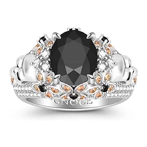 GNOCE anello da donna in argento 925 taglio rotondo anello con pietra nera teschio fede nuziale con anelli fiore per le donne in dimensione europea con confezione regalo (schwarz, 16.5)