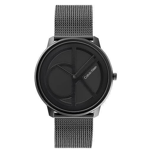 Calvin Klein orologio analogico al quarzo unisex con cinturino in maglia metallica in acciaio inossidabile nero - 25200028