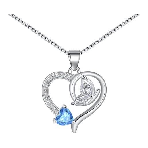 Tusuzik collana donna farfalla ciondolo a cuore blu collana argento 925 donna collana regolabile gioielli regali per donne ragazze