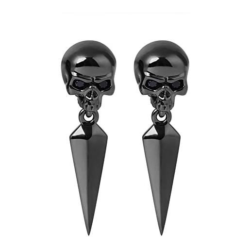 GNOCE orecchini pendenti con teschio da donna con gioielli in argento sterling 925 placcato nero regalo per donne fidanzate