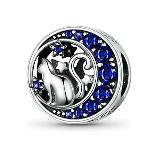 GNOCE charm a forma di gatto sulla luna, in argento sterling per bracciale/collana per donne, ragazze, moglie, figlia