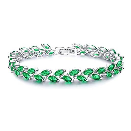 EVER FAITH braccialetto donna cerimonia sposa accessori verde zircone 2 livelli piccola foglia romano tennis bracciale argento-fondo